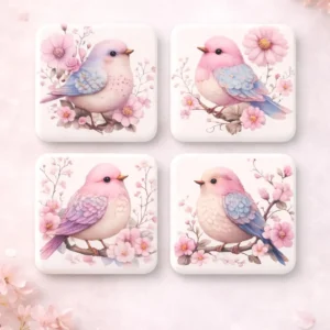 Pastel vogel magneten - Set van 4