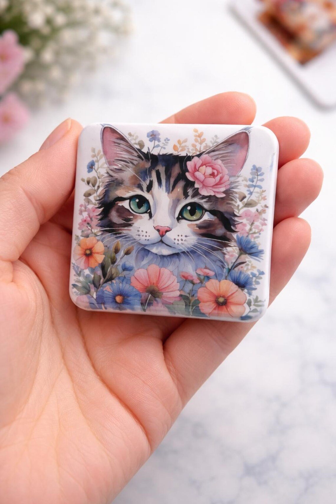 Katten Koelkastmagneten met Bloemen – Set van 4 - Image 3