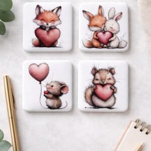 Schattige Dieren Magneten met Hart – Set van 4
