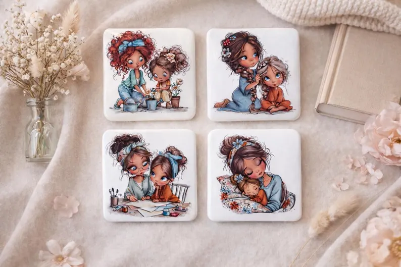 Moeder & dochter magneten- set van 4