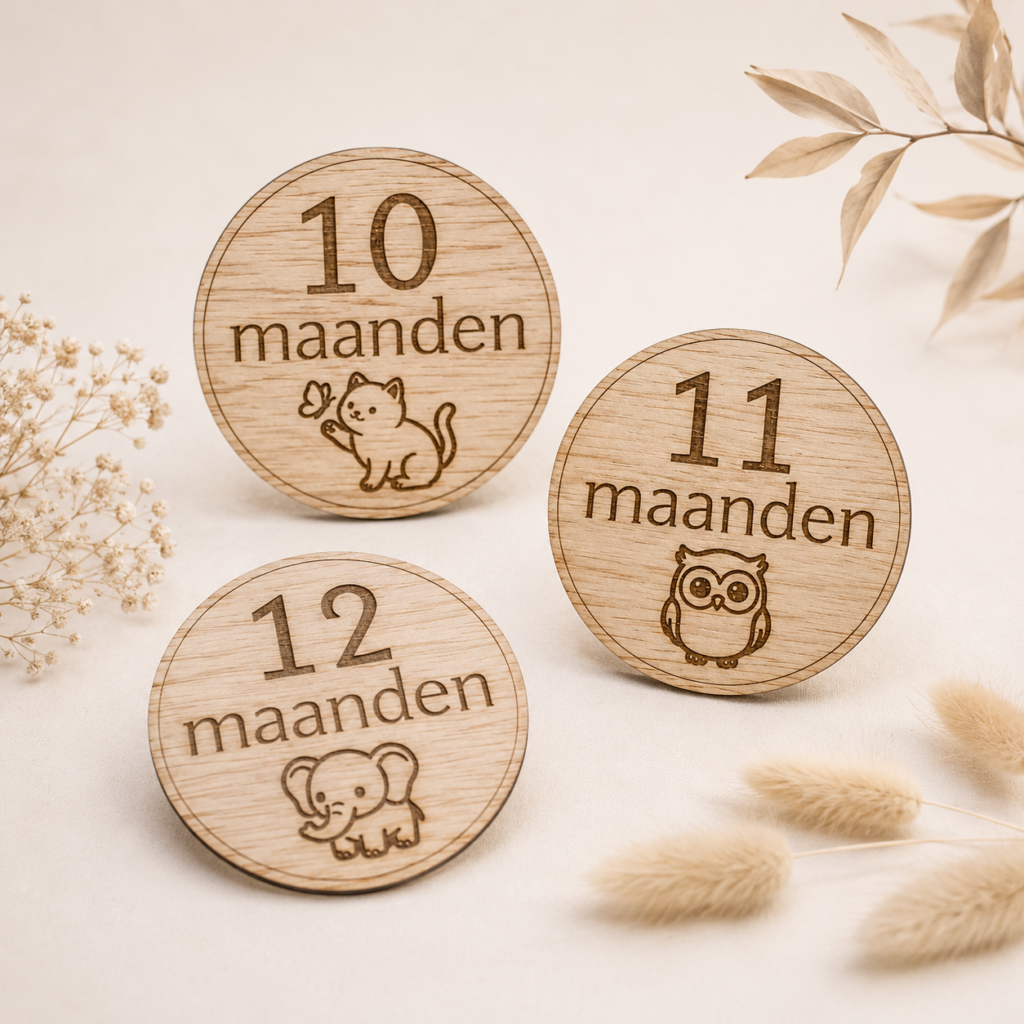 Houten Mijlpaalkaarten Baby – Schattige Dieren