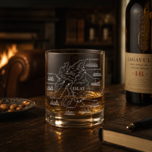 Islay Whiskyglas Gegraveerd met Distilleerderijkaart
