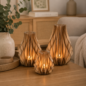 Houten Theelichthouder - Wavy