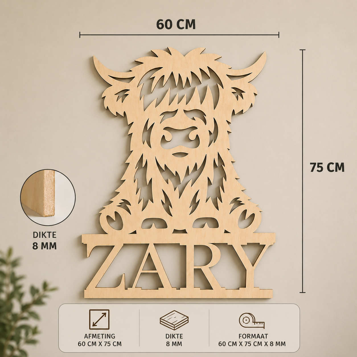 Highland Cow Wall Art met Naam - Image 5