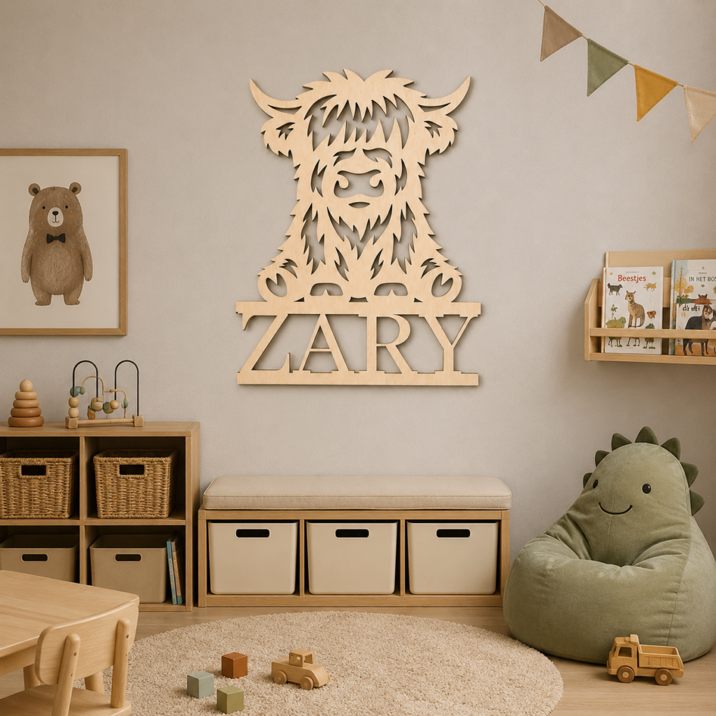 Highland Cow Wall Art met Naam