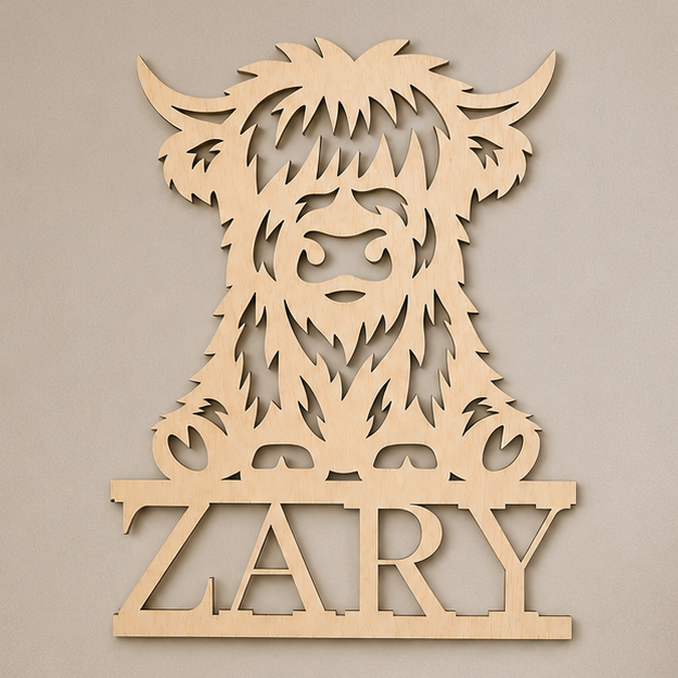 Highland Cow Wall Art met Naam