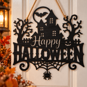 Houten Halloween Deurhanger – Happy Halloween